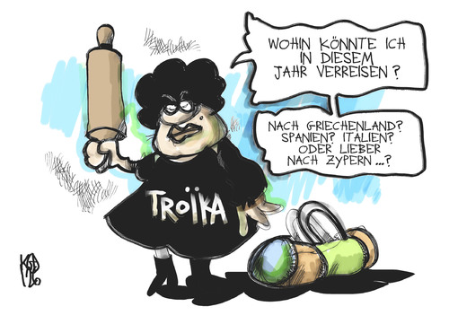 Cartoon: Die Troika schlägt zu (medium) by Kostas Koufogiorgos tagged troika,sparmaßnahmen,griechenland,spanien,italien,zypen,euro,schulden,krise,ezb,iwf,europa,karikatur,kostas,koufogiorgos,troika,sparmaßnahmen,griechenland,spanien,italien,zypen,euro,schulden,ezb,iwf