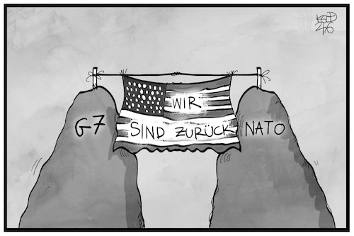 Cartoon: Die USA sind zurück (medium) by Kostas Koufogiorgos tagged karikatur,koufogiorgos,illustration,cartoon,usa,fahne,flagge,nato,gipfel,karikatur,koufogiorgos,illustration,cartoon,usa,fahne,flagge,nato,gipfel