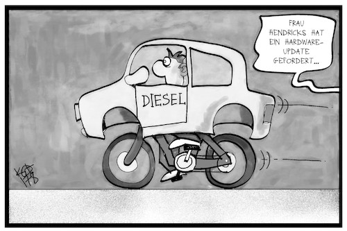 Cartoon: Diesel-Umrüstung (medium) by Kostas Koufogiorgos tagged karikatur,koufogiorgos,illustration,cartoon,hendricks,diesel,fahrrad,update,dieselgate,umrüstung,karikatur,koufogiorgos,illustration,cartoon,hendricks,diesel,fahrrad,update,dieselgate,umrüstung