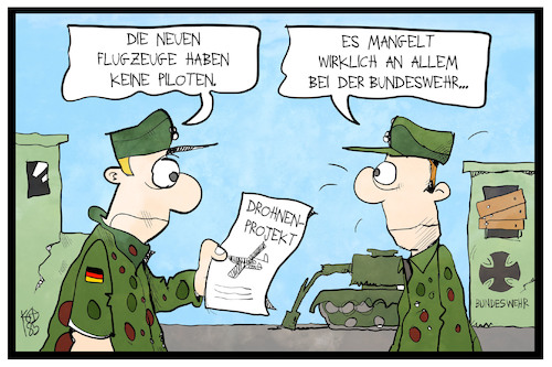 Cartoon: Drohnen-Projekt (medium) by Kostas Koufogiorgos tagged karikatur,koufogiorgos,illustration,cartoon,drohnen,projekt,pilot,personal,mangel,rüstung,bundeswehr,soldat,militär,verteidigung,fliegen,fluggerät,karikatur,koufogiorgos,illustration,cartoon,drohnen,projekt,pilot,personal,mangel,rüstung,bundeswehr,soldat,militär,verteidigung,fliegen,fluggerät