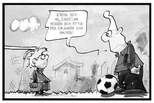 Cartoon: EM 2024 (medium) by Kostas Koufogiorgos tagged karikatur,koufogiorgos,illustration,cartoon,em,europameisterschaft,fussball,sport,michel,vater,sohn,familie,ehrgeiz,kader,mannschaft,2024,uefa,dfb,karikatur,koufogiorgos,illustration,cartoon,em,europameisterschaft,fussball,sport,michel,vater,sohn,familie,ehrgeiz,kader,mannschaft,2024,uefa,dfb