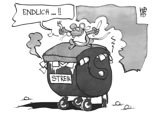 Cartoon: Endlich Streik! (medium) by Kostas Koufogiorgos tagged karikatur,koufogiorgos,cartoon,illustration,streik,öffentlicher,dienst,verdi,maus,essen,müll,müllabfuhr,arbeitskampf,arbeitsniederlegung,arbeit,politik,karikatur,koufogiorgos,cartoon,illustration,streik,öffentlicher,dienst,verdi,maus,essen,müll,müllabfuhr,arbeitskampf,arbeitsniederlegung,arbeit,politik