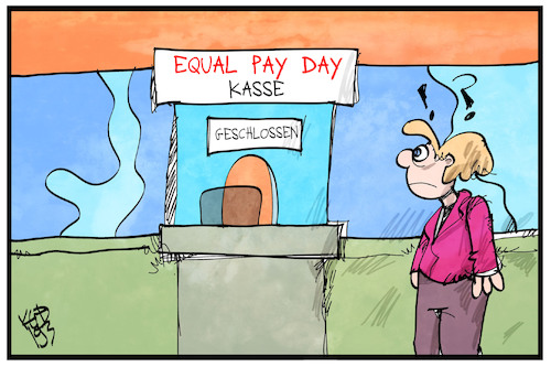 Cartoon: Equal Pay Day (medium) by Kostas Koufogiorgos tagged karikatur,koufogiorgos,illustration,cartoon,equal,pay,day,kasse,frau,gleichbehandlung,ungerechtigkeit,benachteiligung,karikatur,koufogiorgos,illustration,cartoon,equal,pay,day,kasse,frau,gleichbehandlung,ungerechtigkeit,benachteiligung