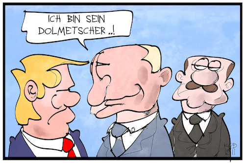 Cartoon: Erdogan bei Trump (medium) by Kostas Koufogiorgos tagged karikatur,koufogiorgos,illustration,cartoon,erdogan,trump,putin,besuch,dolmetscher,usa,tuerkei,russland,karikatur,koufogiorgos,illustration,cartoon,erdogan,trump,putin,besuch,dolmetscher,usa,tuerkei,russland