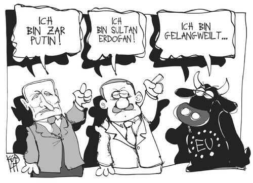 Cartoon: EU-Annäherung (medium) by Kostas Koufogiorgos tagged illustration,cartoon,karikatur,koufogiorgos,brüssel,europa,eu,putin,erdogan,stier,gipfel,russland,türkei,illustration,cartoon,karikatur,koufogiorgos,brüssel,europa,eu,putin,erdogan,stier,gipfel,russland,türkei