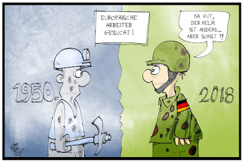 Cartoon: EU-Fachkräfte (medium) by Kostas Koufogiorgos tagged karikatur,koufogiorgos,illustration,cartoon,eu,gastarbeiter,fachkräfte,zuwanderung,arbeit,bergbau,helm,soldat,bundeswehr,geschichte,karikatur,koufogiorgos,illustration,cartoon,eu,gastarbeiter,fachkräfte,zuwanderung,arbeit,bergbau,helm,soldat,bundeswehr,geschichte