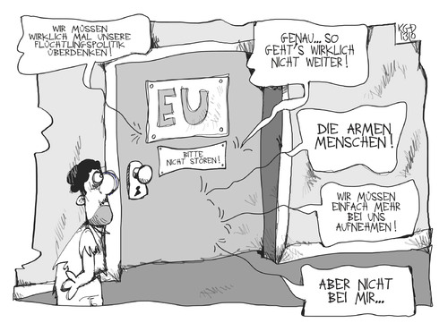 Cartoon: EU-Flüchtlingspolitik (medium) by Kostas Koufogiorgos tagged eu,europa,asyl,flüchtling,lampedusa,grenze,karikatur,koufogiorgos,eu,europa,asyl,flüchtling,lampedusa,grenze,karikatur,koufogiorgos