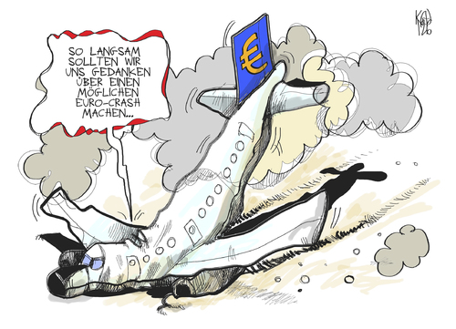 Cartoon: Euro-Crash (medium) by Kostas Koufogiorgos tagged euro,schulden,krise,crash,flugzeug,wirtschaft,absturz,karikatur,kostas,koufogiorgos,euro,schulden,krise,crash,flugzeug,wirtschaft,absturz
