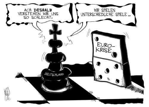 Cartoon: Euro-Schach (medium) by Kostas Koufogiorgos tagged euro,zone,schulden,krise,deutschland,schach,domino,spiel,wirtschaft,karikatur,kostas,koufogiorgos,euro,zone,schulden,krise,deutschland,schach,domino