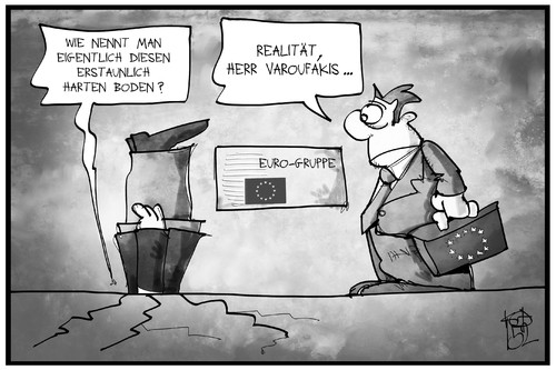 Cartoon: Eurogruppentreffen (medium) by Kostas Koufogiorgos tagged karikatur,koufogiorgos,illustration,cartoon,varoufakis,griechenland,euro,gruppe,europa,eu,realität,politik,treffen,karikatur,koufogiorgos,illustration,cartoon,varoufakis,griechenland,euro,gruppe,europa,eu,realität,politik,treffen