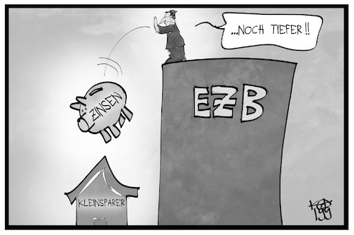 Cartoon: EZB-Zinspolitik (medium) by Kostas Koufogiorgos tagged karikatur,koufogiorgos,illustration,cartoon,ezb,bank,zentralbank,eu,europa,euro,geldpolitik,zinsen,strafzinsen,sparschwein,kleinsparer,wirtschaft,karikatur,koufogiorgos,illustration,cartoon,ezb,bank,zentralbank,eu,europa,euro,geldpolitik,zinsen,strafzinsen,sparschwein,kleinsparer,wirtschaft