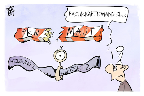 Cartoon: Fachkräftemangel (medium) by Kostas Koufogiorgos tagged karikatur,koufogiorgos,fachkräftemangel,heizungsgesetz,geg,maut,schranke,karikatur,koufogiorgos,fachkräftemangel,heizungsgesetz,geg,maut,schranke