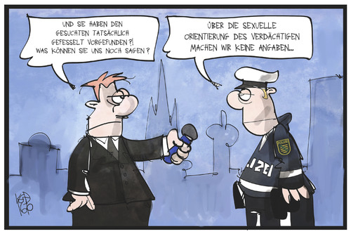 Cartoon: Fahndungserfolg in Sachsen (medium) by Kostas Koufogiorgos tagged karikatur,koufogiorgos,illustration,cartoon,reporter,polizei,polizist,sachsen,terrorismus,terrorist,interview,sexuelle,orientierung,gefesselt,fahndung,karikatur,koufogiorgos,illustration,cartoon,reporter,polizei,polizist,sachsen,terrorismus,terrorist,interview,sexuelle,orientierung,gefesselt,fahndung