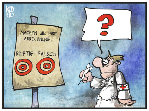 Cartoon: Falsche Krankenhausabrechnungen (medium) by Kostas Koufogiorgos tagged karikatur,koufogiorgos,cartoon,illustration,krankenhaus,arzt,dart,wurfspiel,statistik,patient,abrechnung,gesundheit,gesundheitswesen,krank,geld,wirtschaft,richtig,falsch,karikatur,koufogiorgos,cartoon,illustration,krankenhaus,arzt,dart,wurfspiel,statistik,patient,abrechnung,gesundheit,gesundheitswesen,krank,geld,wirtschaft,richtig,falsch