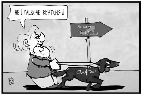 Cartoon: Falsche Richtung CDU! (medium) by Kostas Koufogiorgos tagged karikatur,koufogiorgos,illustration,cartoon,flüchtlingskrise,cdu,csu,afd,partei,merkel,richtung,rechts,parteipolitik,kontrolle,hund,karikatur,koufogiorgos,illustration,cartoon,flüchtlingskrise,cdu,csu,afd,partei,merkel,richtung,rechts,parteipolitik,kontrolle,hund