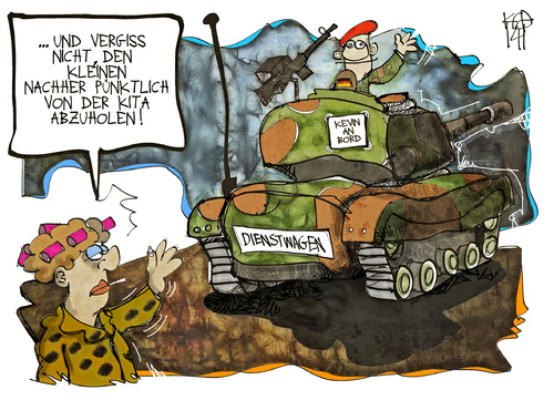 Cartoon: Familienfreundliche Bundeswehr (medium) by Kostas Koufogiorgos tagged kind,kita,kindergarten,panzer,familie,reform,bundeswehr,cartoon,koufogiorgos,karikatur,illustration,soldat,verteidigungsministerin,illustration,karikatur,koufogiorgos,cartoon,bundeswehr,reform,familie,kind,soldat,verteidigungsministerin