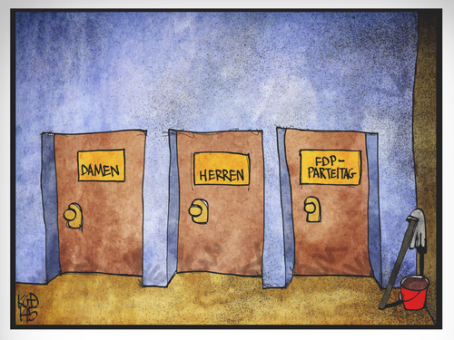 Cartoon: FDP-Parteitag (medium) by Kostas Koufogiorgos tagged karikatur,koufogiorgos,cartoon,illustration,fdp,parteitag,europawahl,raum,wc,toilette,politik,partei,liberale,karikatur,koufogiorgos,cartoon,illustration,fdp,parteitag,europawahl,raum,wc,toilette,politik,partei,liberale