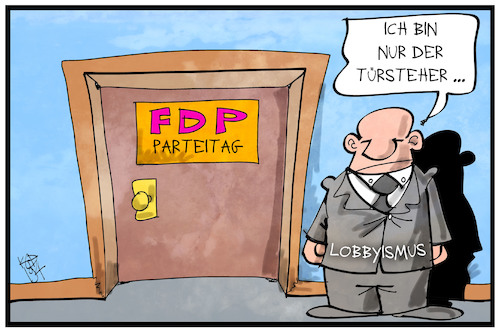 Cartoon: FDP-Parteitag (medium) by Kostas Koufogiorgos tagged karikatur,koufogiorgos,illustration,cartoon,fdp,parteitag,lobbyismus,türsteher,partei,wirtschaft,liberale,karikatur,koufogiorgos,illustration,cartoon,fdp,parteitag,lobbyismus,türsteher,partei,wirtschaft,liberale