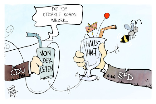 Cartoon: FDP und CDU (medium) by Kostas Koufogiorgos tagged karikatur,koufogiorgos,fdp,cdu,wespe,sticheln,sommer,karikatur,koufogiorgos,fdp,cdu,wespe,sticheln,sommer