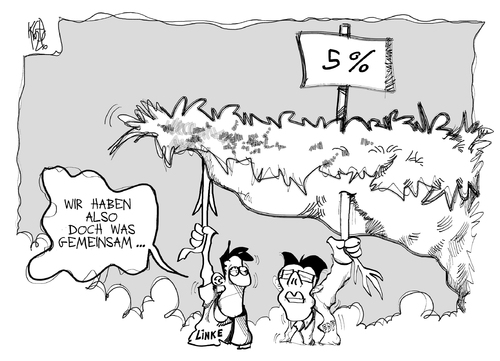 Cartoon: FDP und Linke (medium) by Kostas Koufogiorgos tagged fdp,linke,hürde,umfrage,rösler,wahl,politik,karikatur,abgrund,kostas,koufogiorgos,fdp,linke,hürde,umfrage,rösler