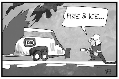 Cartoon: Feuer in einem ICE (medium) by Kostas Koufogiorgos tagged karikatur,koufogiorgos,illustration,cartoon,ice,bahn,feuer,feuerwehrmann,brand,unfall,infrastruktur,karikatur,koufogiorgos,illustration,cartoon,ice,bahn,feuer,feuerwehrmann,brand,unfall,infrastruktur