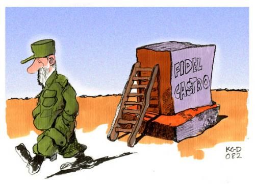 Cartoon: Fidel dankt ab (medium) by Kostas Koufogiorgos tagged fidel,castro,raul,kuba,kostas,koufogiorgos,,fidel,castro,kuba,kostas,koufogiorgos,raul,abdanken,diktator,kommunismus,menschenrechte,bruder,fundament,sockel,verlassen,el,president,guerilla,roter,stern,kalter,krieg