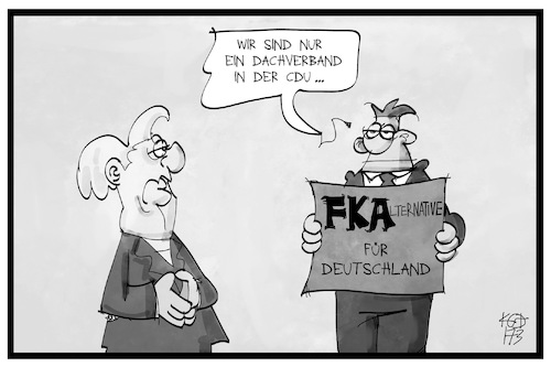 Cartoon: FKAlternative (medium) by Kostas Koufogiorgos tagged karikatur,koufogiorgos,illustration,cartoon,fka,konservativ,alternative,dachverband,merkel,partei,splittergruppe,politik,cdu,karikatur,koufogiorgos,illustration,cartoon,fka,konservativ,alternative,dachverband,merkel,partei,splittergruppe,politik,cdu