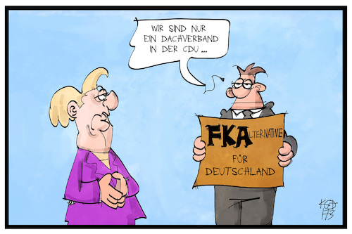 Cartoon: FKAlternative (medium) by Kostas Koufogiorgos tagged karikatur,koufogiorgos,illustration,cartoon,fka,konservativ,alternative,dachverband,merkel,partei,splittergruppe,politik,cdu,karikatur,koufogiorgos,illustration,cartoon,fka,konservativ,alternative,dachverband,merkel,partei,splittergruppe,politik,cdu