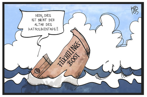 Cartoon: Flüchtlingsboot (medium) by Kostas Koufogiorgos tagged karikatur,koufogiorgos,illustration,cartoon,flüchtlingsboot,altar,unglück,katastrophe,christentum,meer,schiff,havarie,untergang,katholikentag,fronleichnam,karikatur,koufogiorgos,illustration,cartoon,flüchtlingsboot,altar,unglück,katastrophe,christentum,meer,schiff,havarie,untergang,katholikentag,fronleichnam