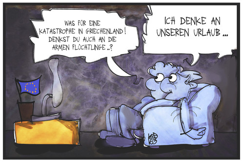 Cartoon: Flüchtlingskrise (medium) by Kostas Koufogiorgos tagged karikatur,koufogiorgos,illustration,cartoon,griechenland,flüchtlinge,krise,drama,urlaub,fernsehen,medien,nachrichten,karikatur,koufogiorgos,illustration,cartoon,griechenland,flüchtlinge,krise,drama,urlaub,fernsehen,medien,nachrichten