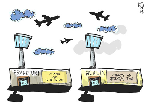 Cartoon: Flughafen-Chaos (medium) by Kostas Koufogiorgos tagged flughafen,chaos,frankfurt,berlin,ber,lufthansa,streik,gewerkschaft,ufo,arbeit,karikatur,kostas,koufogiorgos,flughafen,chaos,frankfurt,berlin,ber,lufthansa,streik,gewerkschaft,ufo,arbeit,karikatur,kostas,koufogiorgos