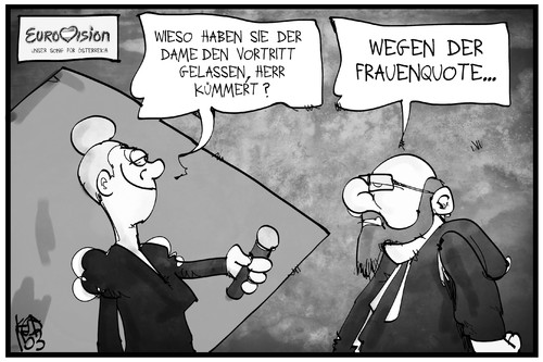 Cartoon: Frauenquote beim ESC (medium) by Kostas Koufogiorgos tagged karikatur,koufogiorgos,cartoon,illustration,eurovision,esc,kümmert,schöneberger,frau,mann,frauenquote,verzicht,show,wettbewerb,sieger,moderatorin,sänger,musik,karikatur,koufogiorgos,cartoon,illustration,eurovision,esc,kümmert,schöneberger,frau,mann,frauenquote,verzicht,show,wettbewerb,sieger,moderatorin,sänger,musik