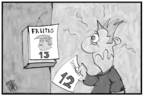 Cartoon: Freitag der 13. (medium) by Kostas Koufogiorgos tagged karikatur,koufogiorgos,cartoon,illustration,freitag,13,unglück,trump,pech,kalender,aberglaube,usa,präsident,karikatur,koufogiorgos,cartoon,illustration,freitag,13,unglück,trump,pech,kalender,aberglaube,usa,präsident