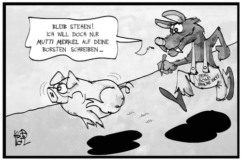 Cartoon: Fremdenfeindlichkeit (medium) by Kostas Koufogiorgos tagged karikatur,koufogiorgos,illustration,cartoon,fremdenfeindlichkeit,sachsen,wolf,schwein,merkel,ferkel,rechtsextremismus,leipzig,moschee,karikatur,koufogiorgos,illustration,cartoon,fremdenfeindlichkeit,sachsen,wolf,schwein,merkel,ferkel,rechtsextremismus,leipzig,moschee