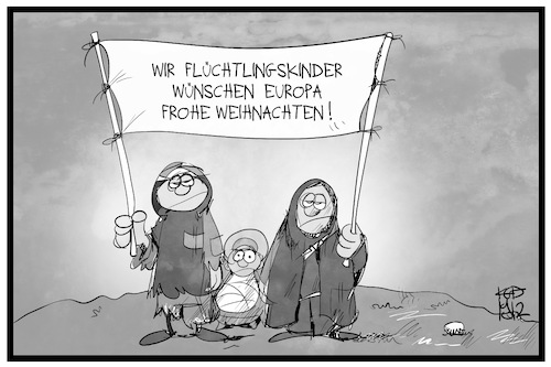 Cartoon: Frohe Weihnachten Europa! (medium) by Kostas Koufogiorgos tagged karikatur,koufogiorgos,illustration,cartoon,weihnachten,flüchtlinge,flüchtlingskinder,europa,solidarität,humanität,karikatur,koufogiorgos,illustration,cartoon,weihnachten,flüchtlinge,flüchtlingskinder,europa,solidarität,humanität