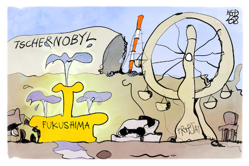 Cartoon: Fukushima und Tschernobyl (medium) by Kostas Koufogiorgos tagged karikatur,koufogiorgos,fukushima,tschernobyl,akw,wasser,atomkraft,karikatur,koufogiorgos,fukushima,tschernobyl,akw,wasser,atomkraft