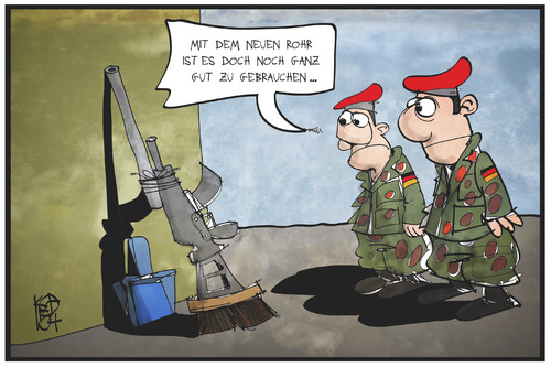 Cartoon: G36 (medium) by Kostas Koufogiorgos tagged karikatur,koufogiorgos,illustration,cartoon,g36,gewehr,bundeswehr,soldat,militär,ausrüstung,besen,reparatur,nachrüstung,funktion,nutzen,armee,karikatur,koufogiorgos,illustration,cartoon,g36,gewehr,bundeswehr,soldat,militär,ausrüstung,besen,reparatur,nachrüstung,funktion,nutzen,armee