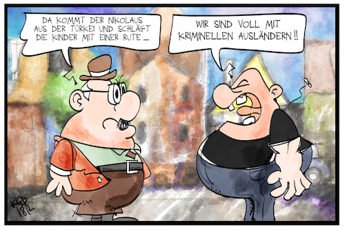 Cartoon: Gedanken zum Nikolaustag (medium) by Kostas Koufogiorgos tagged karikatur,koufogiorgos,cartoon,illustration,nikolaus,myra,tuerkei,nikolaustag,rute,kriminalität,ausländer,adventszeit,weihnachtszeit,populismus,extremismus,ignoranz,fremdenfeindlichkeit,karikatur,koufogiorgos,cartoon,illustration,nikolaus,myra,tuerkei,nikolaustag,rute,kriminalität,ausländer,adventszeit,weihnachtszeit,populismus,extremismus,ignoranz,fremdenfeindlichkeit