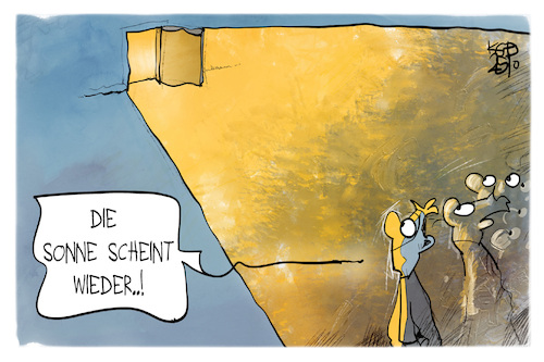 Cartoon: Geiselfreilassung (medium) by Kostas Koufogiorgos tagged karikatur,koufogiorgos,geisel,licht,sonne,israel,gaza,karikatur,koufogiorgos,geisel,licht,sonne,israel,gaza
