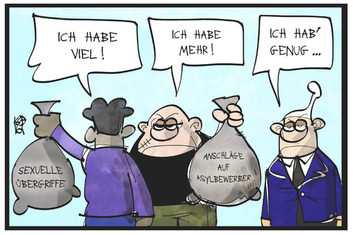 Cartoon: Genug ist genug (medium) by Kostas Koufogiorgos tagged karikatur,koufogiorgos,illustration,cartoon,sack,flüchtling,asylbewerber,brandanschlag,übergriffe,gewalt,michel,genug,karikatur,koufogiorgos,illustration,cartoon,sack,flüchtling,asylbewerber,brandanschlag,übergriffe,gewalt,michel