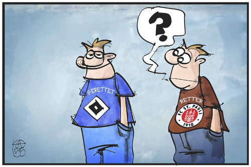 Cartoon: Geretteter HSV (medium) by Kostas Koufogiorgos tagged karikatur,koufogiorgos,illustration,cartoon,hsv,hamburg,pauli,fussball,sport,verein,club,retter,geretteter,gerettet,bundesliga,karikatur,koufogiorgos,illustration,cartoon,hsv,hamburg,pauli,fussball,sport,verein,club,retter,geretteter,gerettet,bundesliga