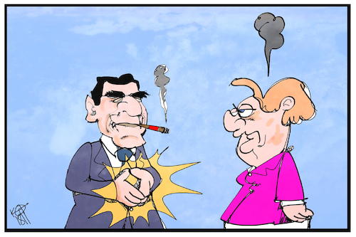 Cartoon: Gerhard Schröder (medium) by Kostas Koufogiorgos tagged karikatur,koufogiorgos,illustration,cartoon,schröder,merkel,rache,raute,politik,kanzler,karikatur,koufogiorgos,illustration,cartoon,schröder,merkel,rache,raute,politik,kanzler