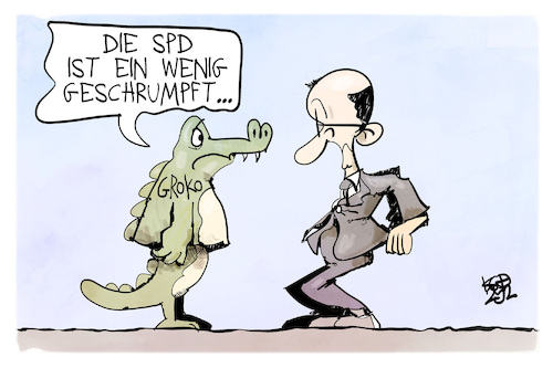 Cartoon: Geschrumpfte Groko (medium) by Kostas Koufogiorgos tagged karikatur,koufogiorgos,groko,spd,klein,wahlergebnis,merz,koalition,karikatur,koufogiorgos,groko,spd,klein,wahlergebnis,merz,koalition