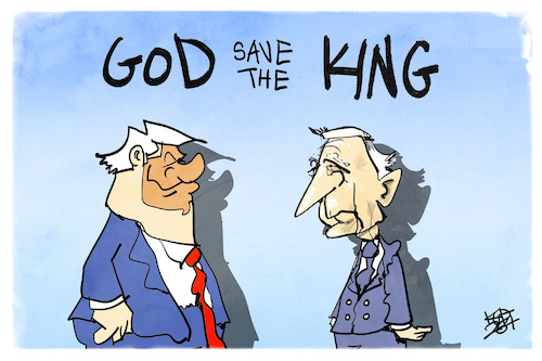 Cartoon: God and King (medium) by Kostas Koufogiorgos tagged karikatur,koufogiorgos,usa,charles,god,king,trump,könig,karikatur,koufogiorgos,usa,charles,god,king,trump,könig