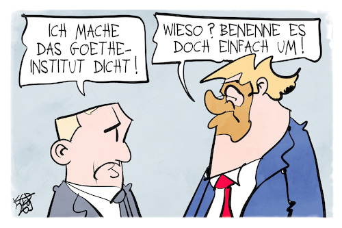 Cartoon: Goethe-Institut (medium) by Kostas Koufogiorgos tagged karikatur,koufogiorgos,goethe,putin,trump,russland,karikatur,koufogiorgos,goethe,putin,trump,russland