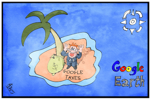 Cartoon: Google Taxes (medium) by Kostas Koufogiorgos tagged karikatur,koufogiorgos,illustration,cartoon,google,earth,paradies,insel,steuern,wirtschaft,geld,unternehmen,software,alphabet,karikatur,koufogiorgos,illustration,cartoon,google,earth,paradies,insel,steuern,wirtschaft,geld,unternehmen,software,alphabet