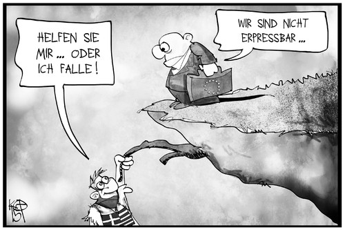 Cartoon: GREXIT (medium) by Kostas Koufogiorgos tagged karikatur,koufogiorgos,illustration,cartoon,grexit,griechenland,europa,eurokrat,hilfe,notlage,erpressung,abgrund,sturz,wirtschaft,politik,karikatur,koufogiorgos,illustration,cartoon,grexit,griechenland,europa,eurokrat,hilfe,notlage,erpressung,abgrund,sturz,wirtschaft,politik