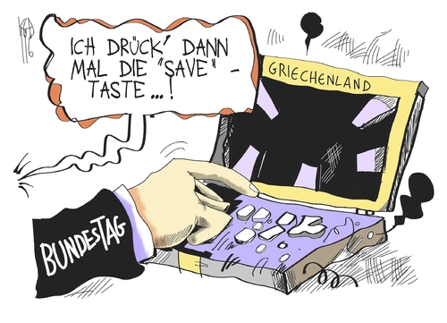 Cartoon: Griechenland (medium) by Kostas Koufogiorgos tagged griechenland,bundestag,euro,rettung,schulden,staatsdefizit,geld,europa,eu