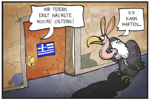 Cartoon: Griechenland (medium) by Kostas Koufogiorgos tagged karikatur,koufogiorgos,illustration,cartoon,griechenland,ostern,geier,osterhase,pleitegeier,vogel,osterfest,pleite,bankrott,wirtschaft,politik,karikatur,koufogiorgos,illustration,cartoon,griechenland,ostern,geier,osterhase,pleitegeier,vogel,osterfest,pleite,bankrott,wirtschaft,politik