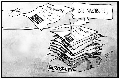 Cartoon: Griechische Reformliste (medium) by Kostas Koufogiorgos tagged karikatur,koufogiorgos,illustration,cartoon,reformen,reformliste,griechenland,papier,europa,eu,eurogruppe,spiess,ablage,politik,karikatur,koufogiorgos,illustration,cartoon,reformen,reformliste,griechenland,papier,europa,eu,eurogruppe,spiess,ablage,politik